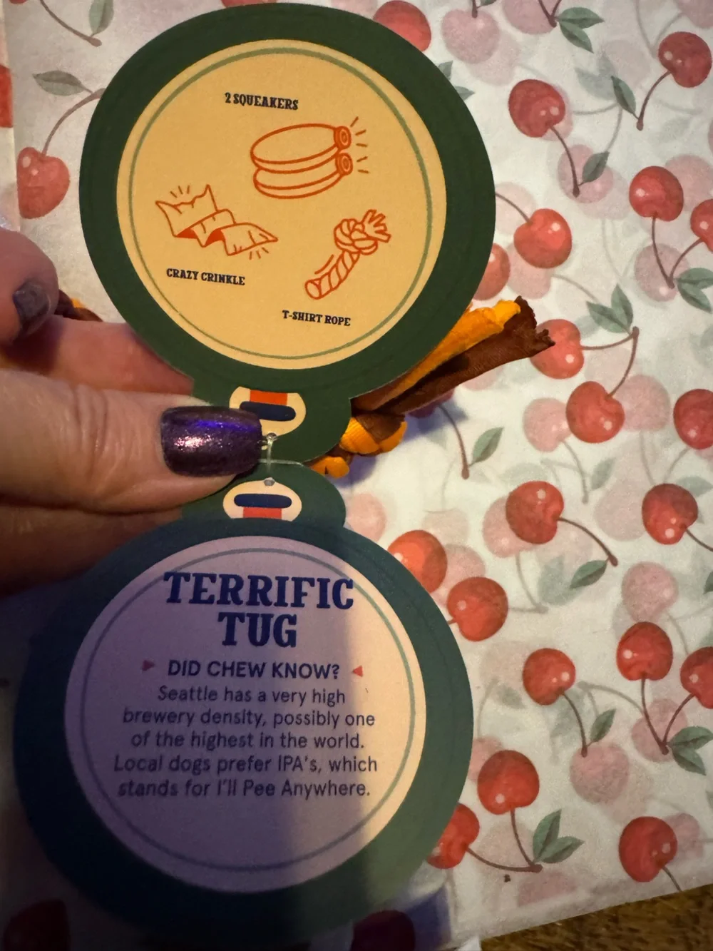 Bark Box Tug o Beers NEW Dog toy M-L squeaky beers on a rope